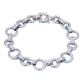 Aaron Basha 18k White Gold Large Double Bar Open Link Clasping Bracelet For Sale