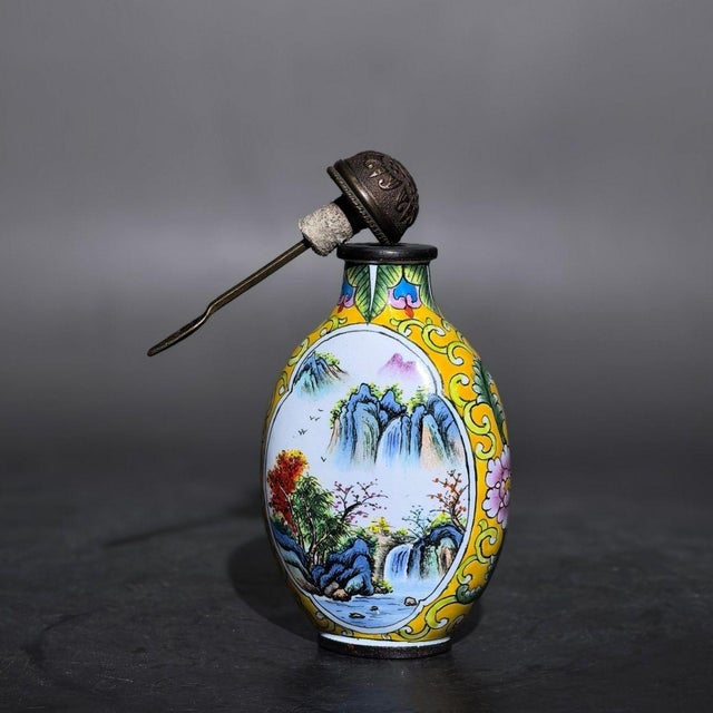 Traditional Late 19th Century Cloisonné Enamel Snuff Bottle With Landscape Scene, 63g For Sale - Image 3 of 7