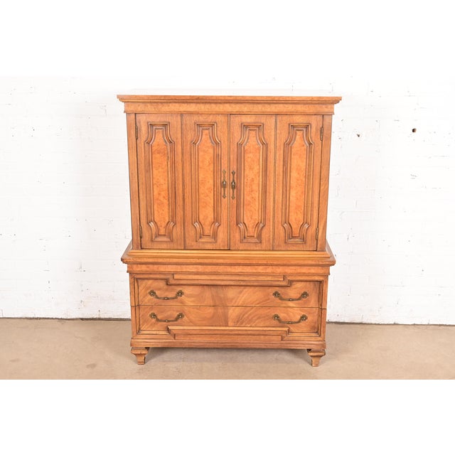 A gorgeous mid-century Hollywood Regency or French Regency Louis XVI style gentleman's chest or highboy dresser By...