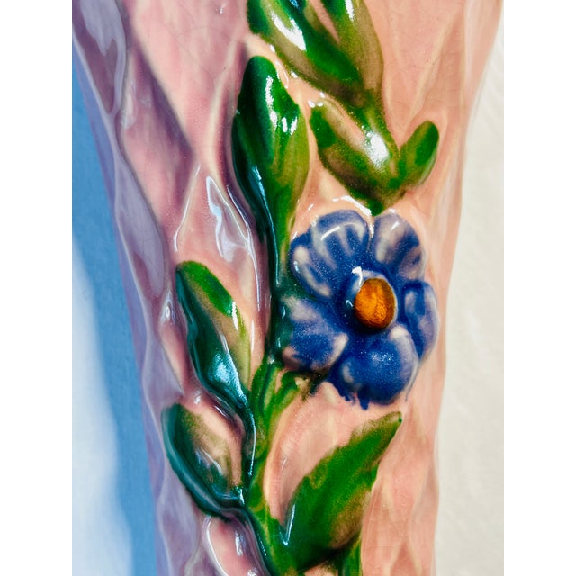 Mid-Century Modern MCM Vintage Morton Pottery Wall Pocket Pink Flower Basket Morning Glory Flower For Sale - Image 3 of 6