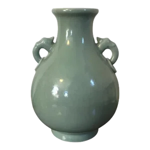 Antique 18th/19th Century Chinese Celadon Vase with Elephant Ring Handles
