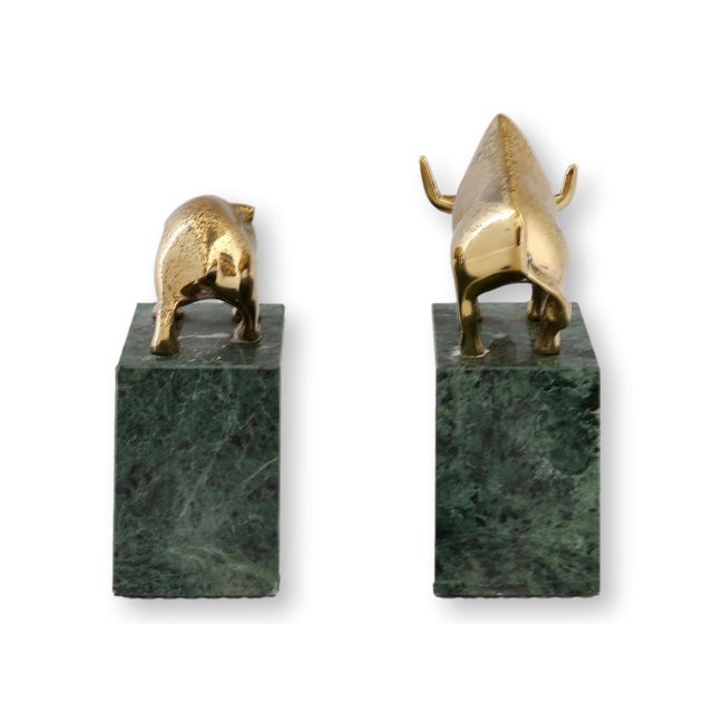 Late 20th Century 1980s Italian Marble & Brass Bull & Bear Bookends For Sale - Image 5 of 5