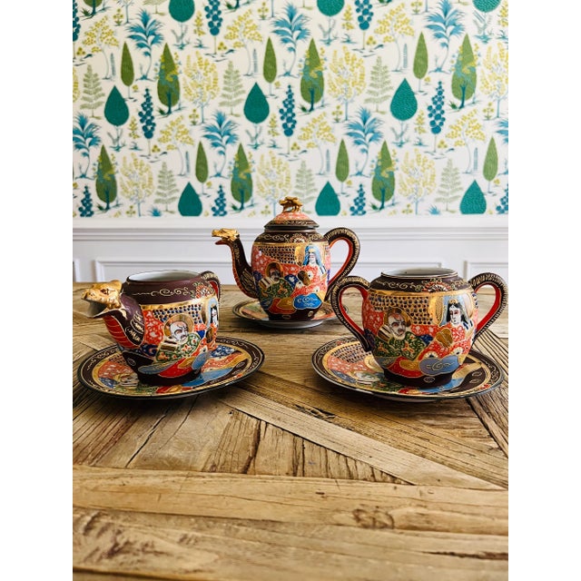 Ceramic 1970s Japanese Hand-Painted Porcelain Tea Set With Plates- 6 Pieces For Sale - Image 7 of 8