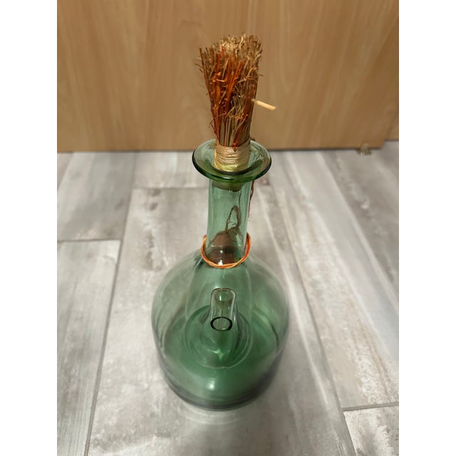 Italian Vintage Large Hand Blown Green Glass Italian Wine Decanter With Ice Chamber For Sale - Image 3 of 5