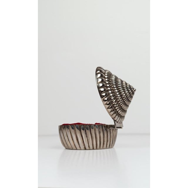 Vintage Sundial Shell-Shaped Silver-Plated Metal Trinket Case Box, 1970s For Sale - Image 11 of 17