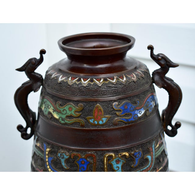 Antique Japanese Shaped Bronze & Champleve Enamel Base For Sale In Philadelphia - Image 6 of 12