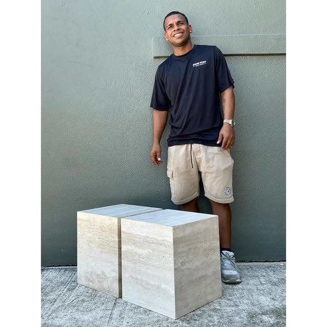 Vintage Travertine Cube Side Tables - A Pair For Sale - Image 9 of 12