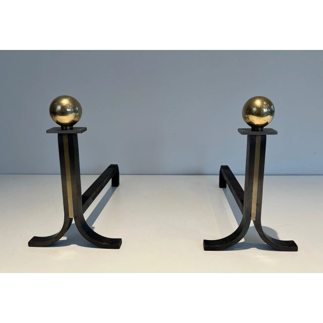 Jacques Adnet Modernist Andirons in the Style of Jacques Adnet - A Pair For Sale - Image 4 of 13
