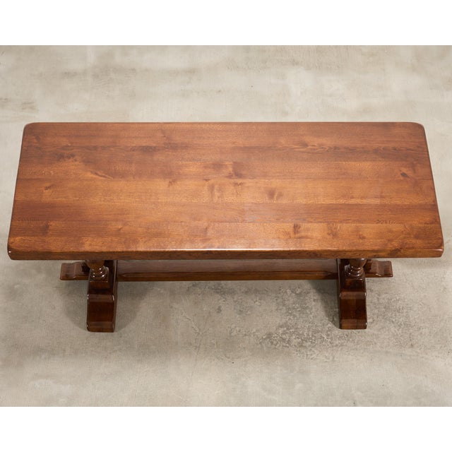 Country French Provincial Oak Double Trestle Dining Table 7 Ft For Sale - Image 4 of 18