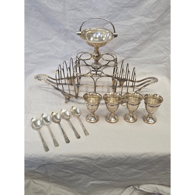Antique Sheffield Silverplate Toast Rack With Egg Cups, England, 19th Century For Sale In Denver - Image 6 of 18