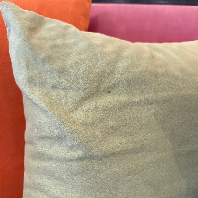 Lavender Micro-Suede + Rose Pink Leather Chaise Sofa For Sale - Image 11 of 12