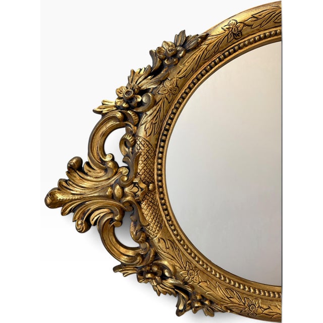 Vintage Euromarchi Italian Florentine Oval Mirror | Ornate Gilt Gold Rococo Revival For Sale - Image 4 of 6