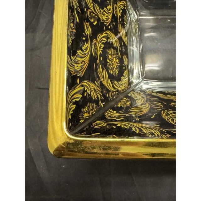 Murano Art Glass Bowl Black Gold Floral Baroque Art Nouveau Decotech Italy VTG For Sale In New York - Image 6 of 10