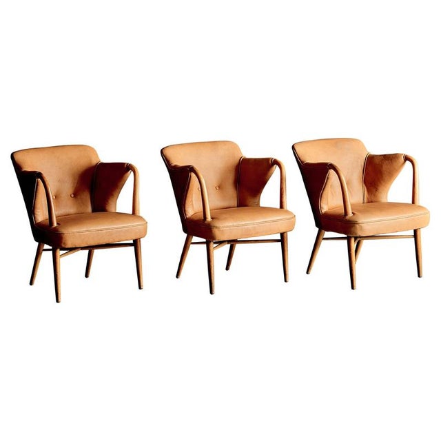 Lounge Chairs Upholstered in Cognac Leather, Germany, 1950s, Set of 3 For Sale - Image 15 of 15