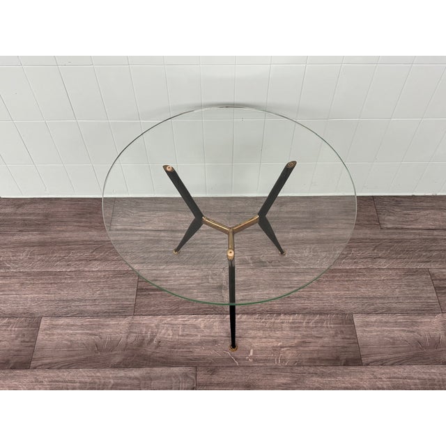Metal Italian Coffee Table with Metal Tripod and Round Glass Top, 1960s For Sale - Image 7 of 12