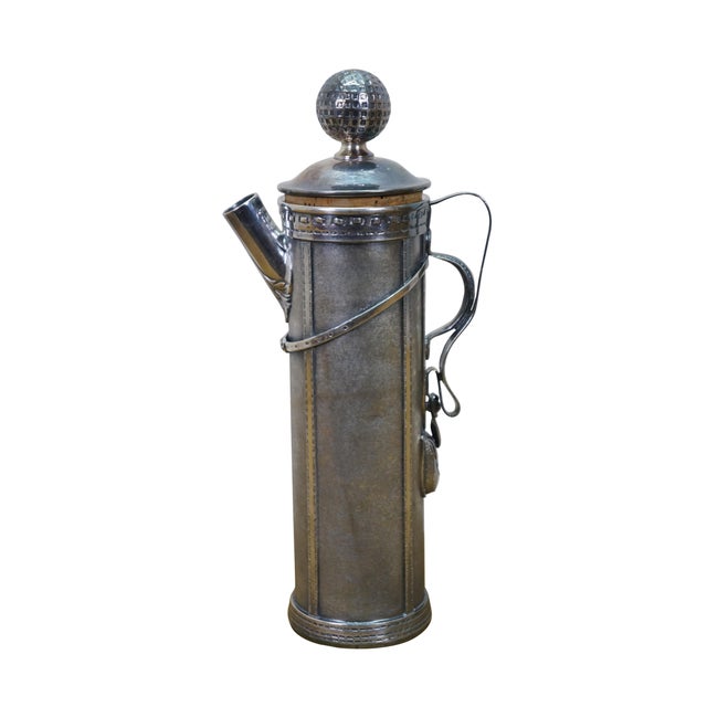 Art Deco Rare Antique 1921 George Berry Derby Silverplated Golf Bag Cocktail Shaker 13" For Sale - Image 3 of 16