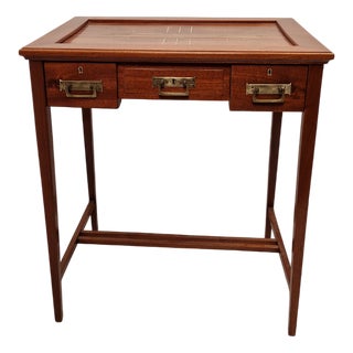 Art Nouveau Wooden Desk with Brass Inserts by Eugenio Quarti, 1890s For Sale
