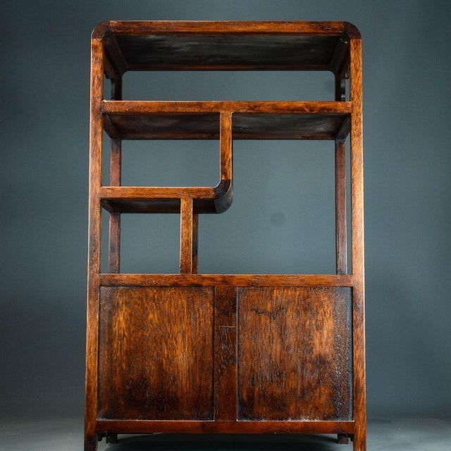 Brown Vintage Chinese African Huali Rosewood Curio Cabinet | Ming Style Display Shelf With Doors For Sale - Image 8 of 9