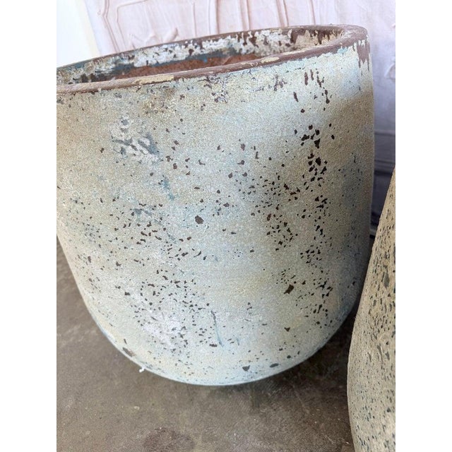 Pair of Large 20th Century Pitted Limestone-Finish Terra Cotta Planters For Sale - Image 13 of 14