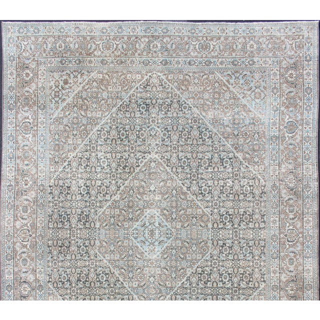 Medium Blue and Gray Background Persian Tabriz Rug With All-Over Herati Design 8'6 X 11'7 For Sale - Image 13 of 18