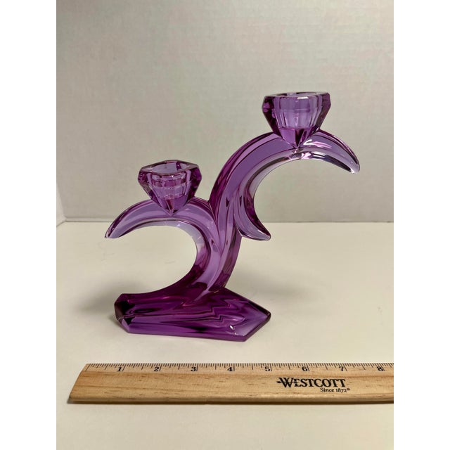 Glass Vintage Crystal Glass Purple Alexandrite Candlestick Holders- Set of 2 For Sale - Image 7 of 7