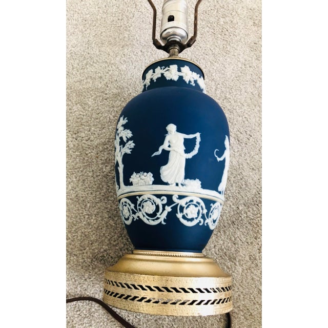 English Antique Wedgwood Table Lamp. Dark Navy For Sale - Image 3 of 8