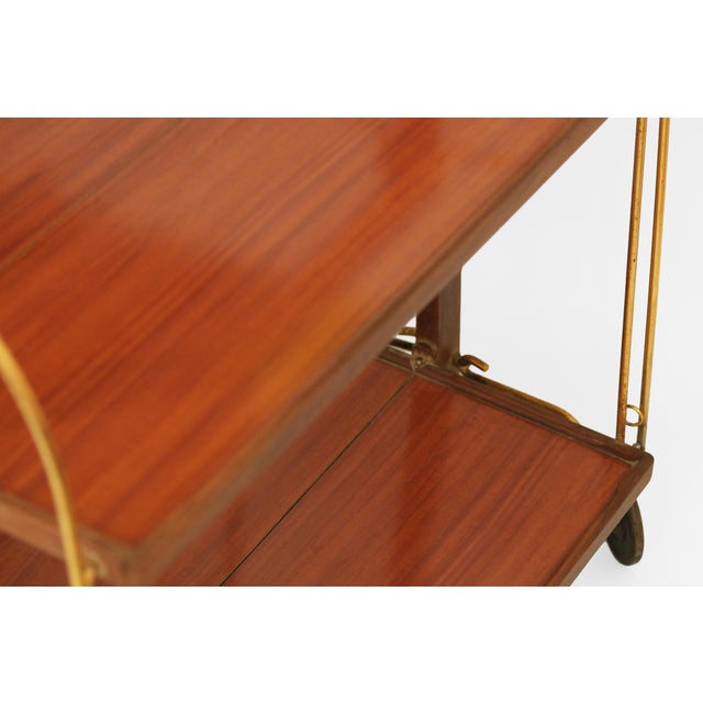 1950s Serving Bar Cart in Wood and Brass by Marie-Françoise Mondineu for Bocado, France, 1950 For Sale - Image 5 of 14