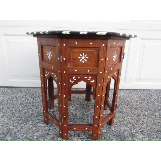 Antique Anglo Indian octagonal inlaid table, c.1900 Made of teak and hand inlaid with bone and ebony trim in geometric and...