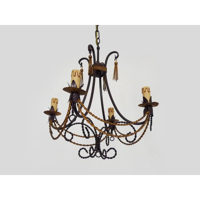 1980s Vintage 4-Light Chandelier in Brown and Gilt Metal, 1980s For Sale - Image 5 of 10