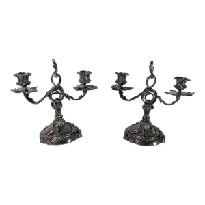 19th Century Pair of French Louis XVI Style White Bronze Candelabra Candlesticks