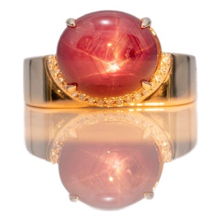 8.3Ct Star Ruby Ring With Earth-Mined Diamond Accents: Solid 14k Gold, 12x10mm, Size 6.75 For Sale