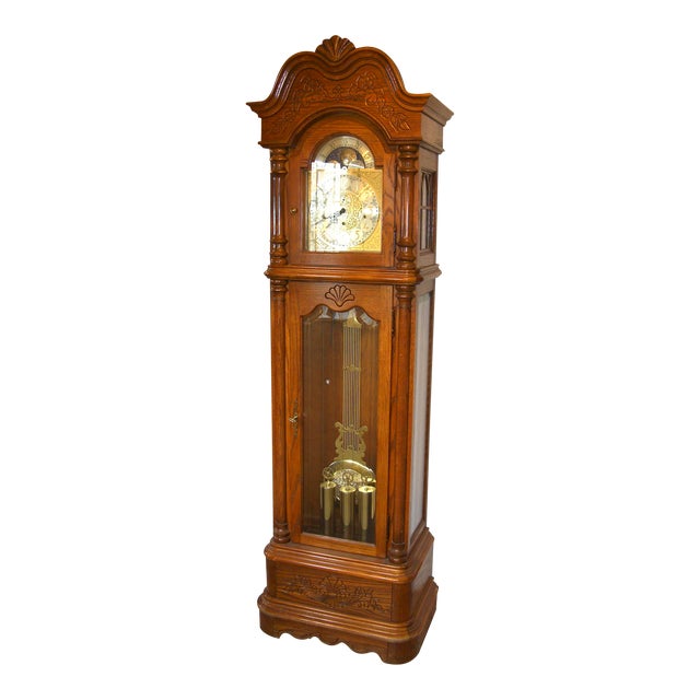 1990s Howard Miller Grandfather Clock 610361 Solid Oak Chairish