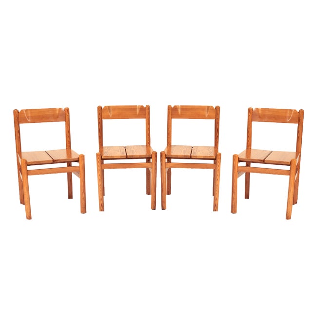 Vintage Pinewood Dining Chairs, Set of 4 For Sale