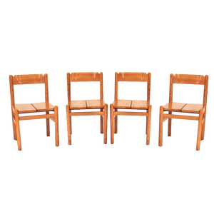 Vintage Pinewood Dining Chairs, Set of 4