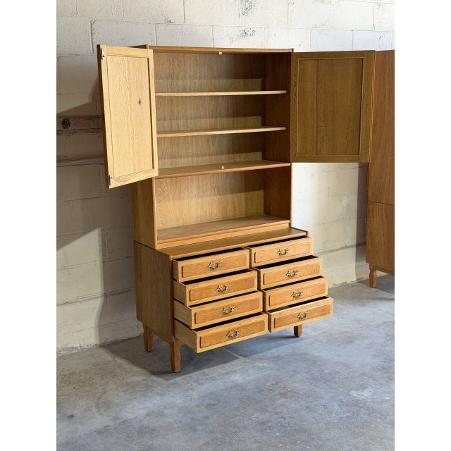 Vintage Danish Oak Hutch Cabinet in Style of Henning Mid Century Storage Display Cabinet For Sale - Image 4 of 8