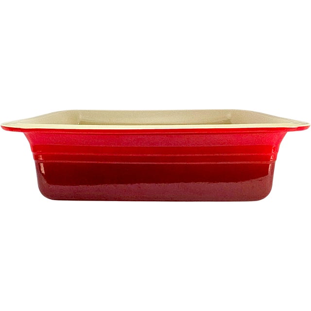 Contemporary Vintage French Le Creuset Cerise Enameled Cast-Iron Rectangular Roaster For Sale - Image 3 of 12