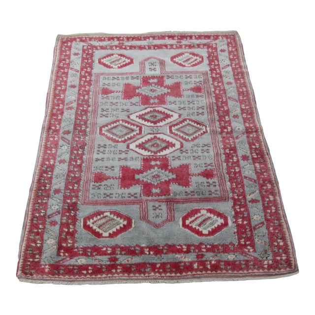 1970s Handmade Wool Turkish Rug -4' 3'' X 5' 9'' For Sale