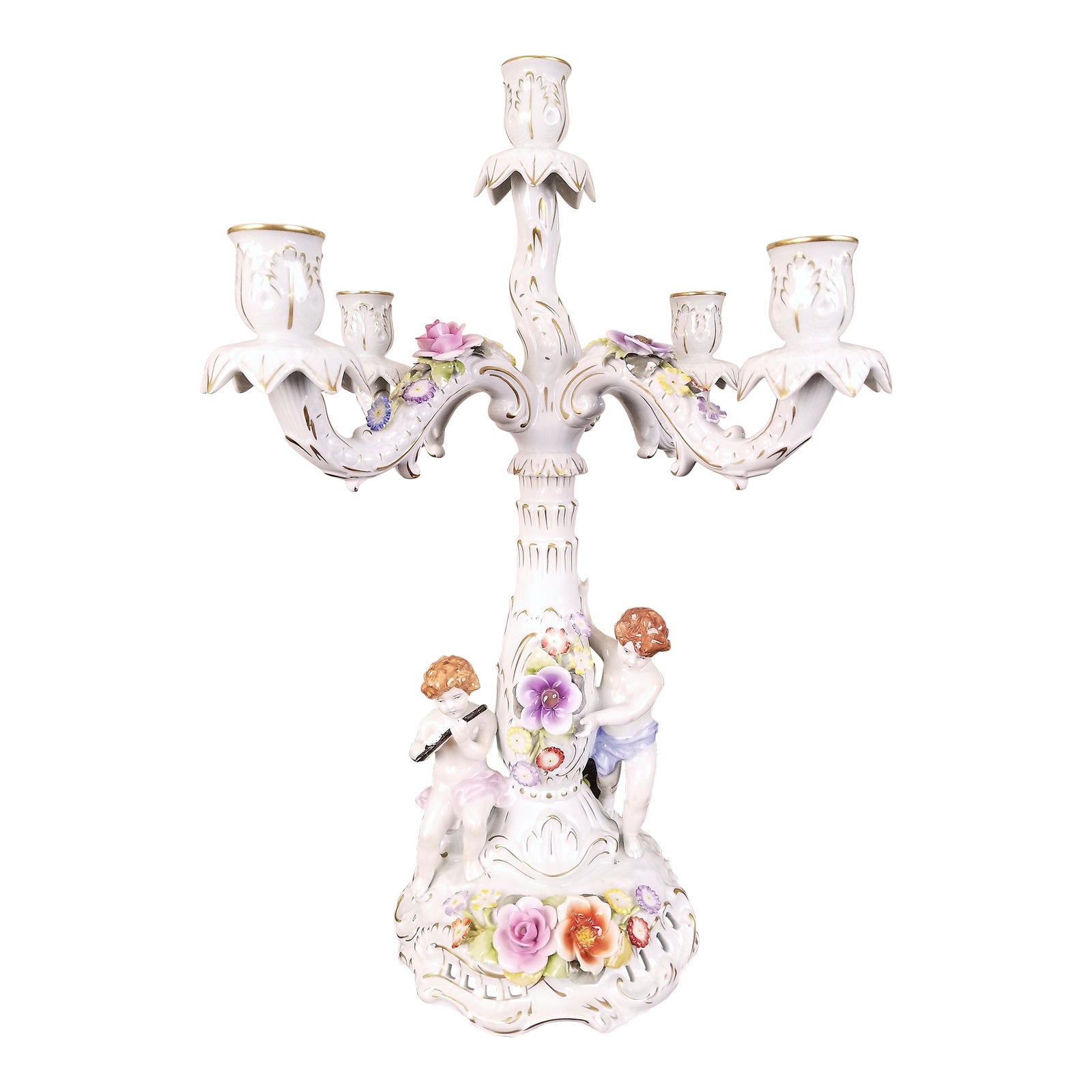 Vintage Von Schierholz Porcelain Candelabra Cherub Putti