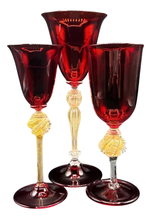 Venetian Ruby ​​and Gilt Murano Glass Goblets, Set of 3