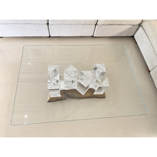 Jeffrey Bigelow Signed Jeffrey Bigelow Lucite & Bronze Coffee Table, C. 1992 For Sale - Image 4 of 12