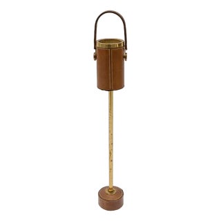 Portable Ashtray Stand in Brass and Leather in the style of Jacques Adnet, 1950s For Sale