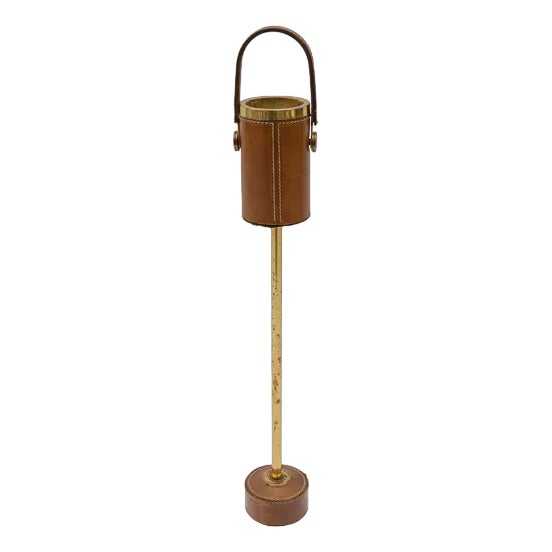 Portable Ashtray Stand in Brass and Leather in the style of Jacques Adnet, 1950s For Sale