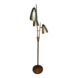 Vintage Mid Century Modern Avocado Cone Bullet Light Metal Floor Lamp Industrial For Sale
