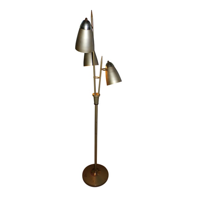 Vintage Mid Century Modern Avocado Cone Bullet Light Metal Floor Lamp Industrial For Sale
