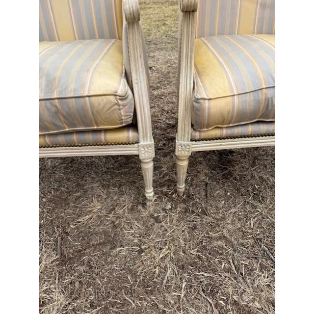 Large 19th Century Velvet French Louis XVI Bergere or Armchairs - A Pair For Sale - Image 6 of 15