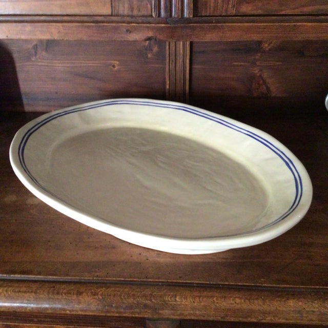 Modern Large Platter Agneta Livijn White With Double Blue Lines Around Rim For Sale - Image 3 of 13