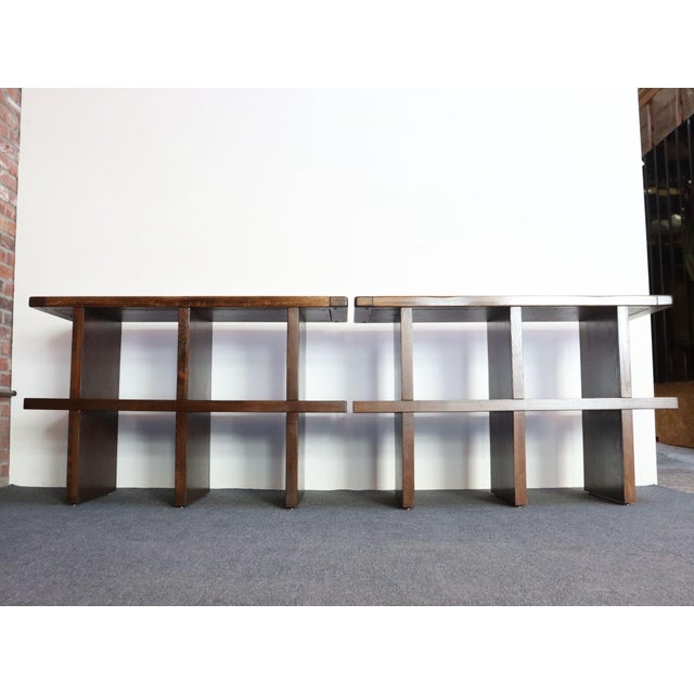 Postmodern Pair of Vintage Modular Bookcases / Record Shelves in Stained Ash For Sale - Image 3 of 18