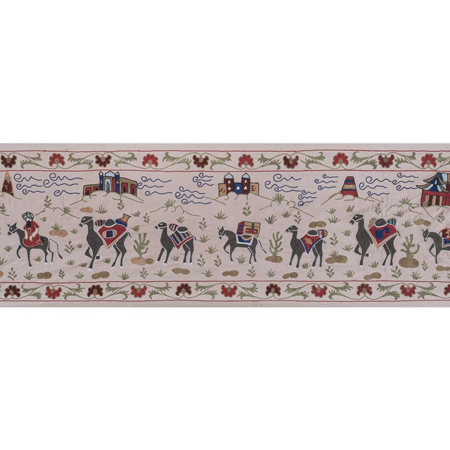 1960s Animal Pictorial Silk on Silk Suzani Wall Hanging Decor 1'8'' X 6'3'' For Sale - Image 5 of 10