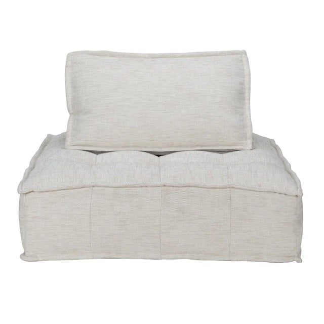 Modern square ivory cushion lounge chair / sectional. Tufted low profile soft white, ivory, and beige fabric woven...