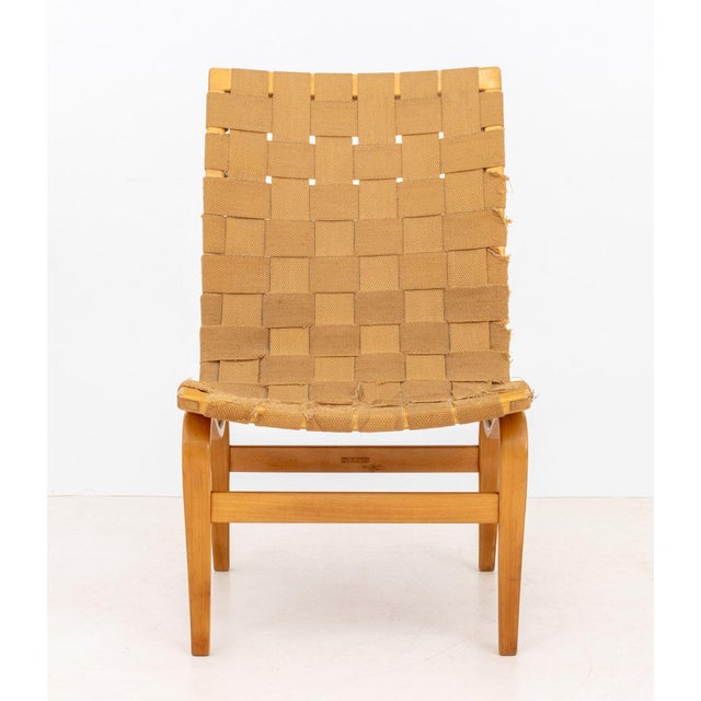 Bruno Mathsson "Eva" Beech Side Chair, with tan cotton woven seat and back, marked "Bruno Mathsson / Design / Made in...